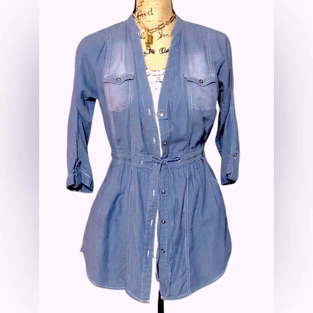 Prototype Authentic Lightweight Denim Chambray Top w/Cinched Tie Waist